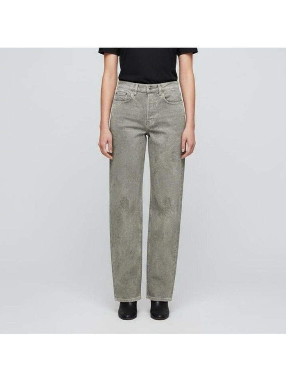 Zara Slim Distressed Jacquard Mid Waist Jeans Khaki Long contemporary soft US 4